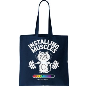 Installing Muscles Please Wait Cat Workout Gym Fitness Tote Bag