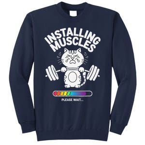 Installing Muscles Please Wait Cat Workout Gym Fitness Tall Sweatshirt