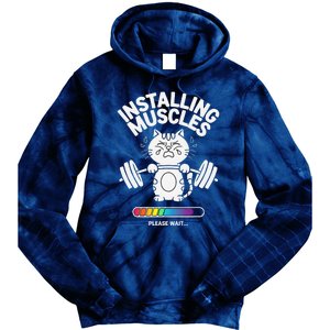 Installing Muscles Please Wait Cat Workout Gym Fitness Tie Dye Hoodie