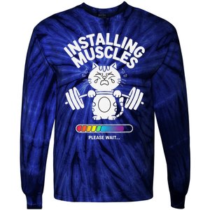 Installing Muscles Please Wait Cat Workout Gym Fitness Tie-Dye Long Sleeve Shirt