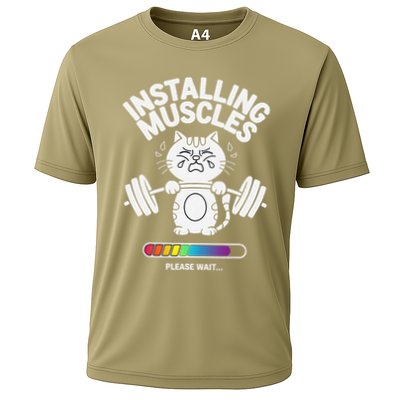 Installing Muscles Please Wait Cat Workout Gym Fitness Performance Shirt