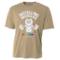 Installing Muscles Please Wait Cat Workout Gym Fitness Cooling Performance Crew T-Shirt