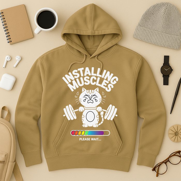 Installing Muscles Please Wait Cat Workout Gym Fitness Hoodie