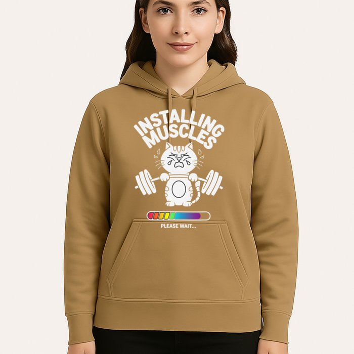 Installing Muscles Please Wait Cat Workout Gym Fitness Hoodie