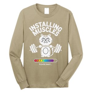 Installing Muscles Please Wait Cat Workout Gym Fitness Long Sleeve Shirt