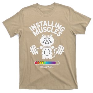 Installing Muscles Please Wait Cat Workout Gym Fitness T-Shirt