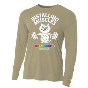 Installing Muscles Please Wait Cat Workout Gym Fitness Cooling Performance Long Sleeve Crew