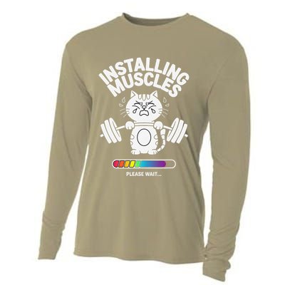Installing Muscles Please Wait Cat Workout Gym Fitness Cooling Performance Long Sleeve Crew