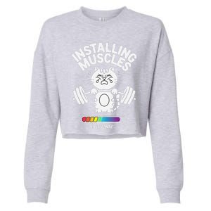 Installing Muscles Please Wait Cat Workout Gym Fitness Cropped Pullover Crew