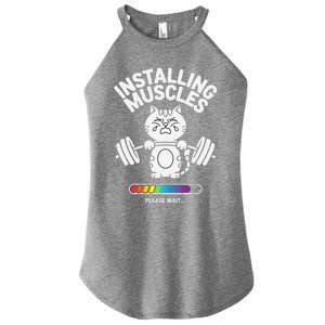 Installing Muscles Please Wait Cat Workout Gym Fitness Women's Perfect Tri Rocker Tank