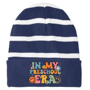 In My Preschool Era Groovy Back To School Preschool Teachers Striped Beanie with Solid Band