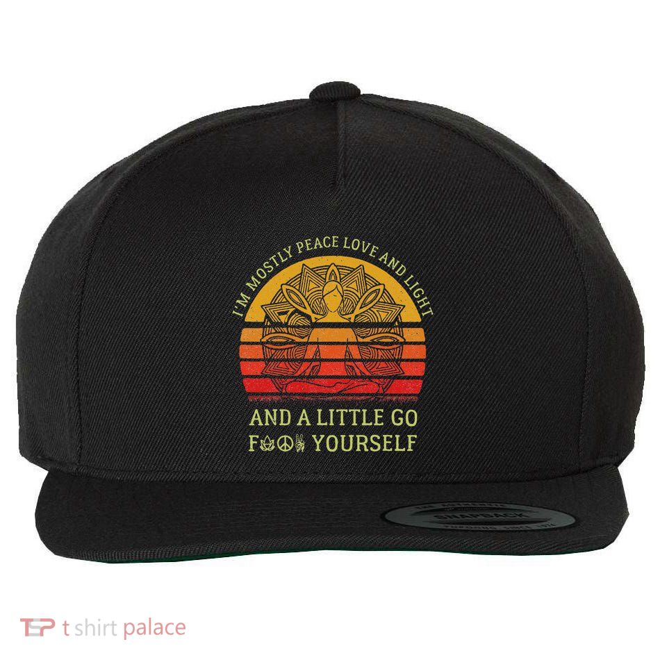 IM Mostly Peace Love And Light And A Little Go Yoga Vintage Wool Snapback Cap