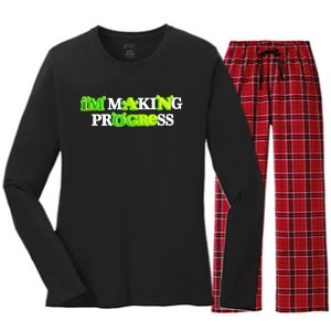 I’M Making Progress Funny Women's Long Sleeve Flannel Pajama Set 