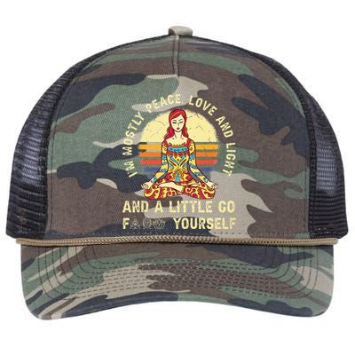 Im Mostly Peace Love And Light And A Little Yoga Retro Rope Trucker Hat Cap