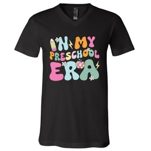 In My Preschool Era Cute Groovy Back To School Teachers Gift V-Neck T-Shirt