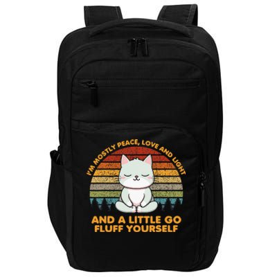 IM Mostly Peace Love And Light And A Little Go Cat Yoga Impact Tech Backpack