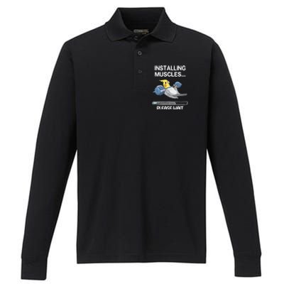 Installing Muscles Parrot Cockatiel Funny Gym Weightlifting Great Gift Performance Long Sleeve Polo