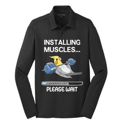 Installing Muscles Parrot Cockatiel Funny Gym Weightlifting Great Gift Silk Touch Performance Long Sleeve Polo