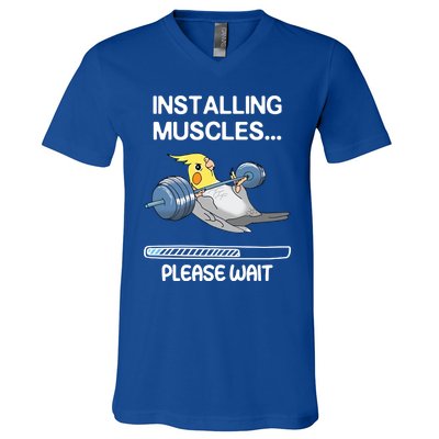 Installing Muscles Parrot Cockatiel Funny Gym Weightlifting Great Gift V-Neck T-Shirt