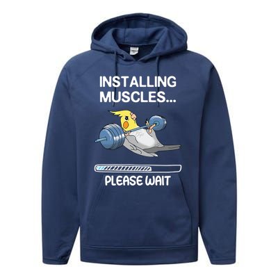 Installing Muscles Parrot Cockatiel Funny Gym Weightlifting Great Gift Performance Fleece Hoodie