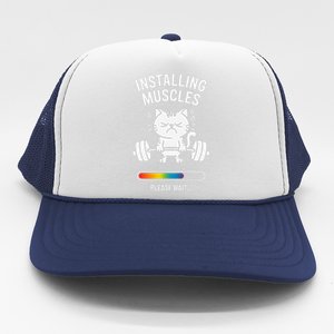 Installing Muscles Please Wait Cat Workout Gym Fitness Trucker Hat