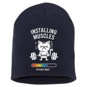 Installing Muscles Please Wait Cat Workout Gym Fitness Short Acrylic Beanie