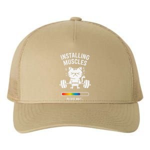 Installing Muscles Please Wait Cat Workout Gym Fitness Yupoong Adult 5-Panel Trucker Hat