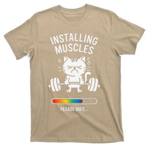 Installing Muscles Please Wait Cat Workout Gym Fitness T-Shirt