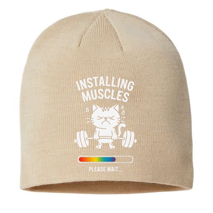 Installing Muscles Please Wait Cat Workout Gym Fitness Sustainable Beanie