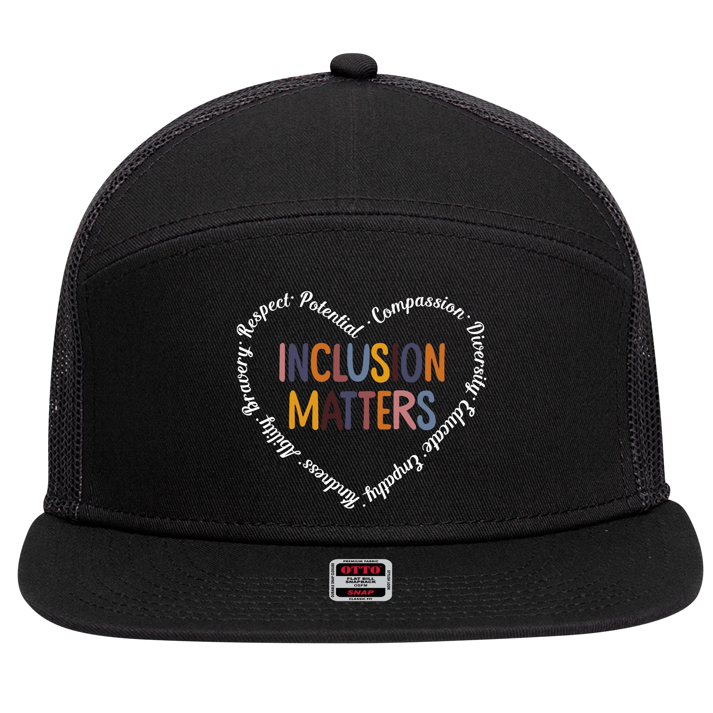 Inclusion Matters Positive Diversity Kindness Matter Heart 7 Panel Mesh Trucker Snapback Hat