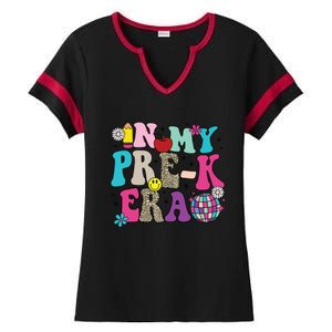 In My Prek Era Back To School Retro Groovy Preschool Ladies Halftime Notch Neck Tee