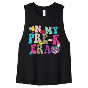 In My Prek Era Back To School Retro Groovy Preschool Women's Racerback Cropped Tank