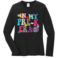 In My Prek Era Back To School Retro Groovy Preschool Ladies Long Sleeve Shirt