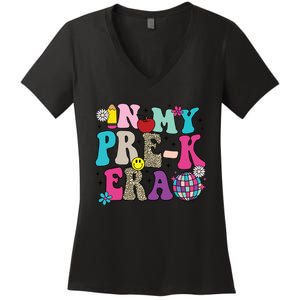 In My Prek Era Back To School Retro Groovy Preschool Women's V-Neck T-Shirt