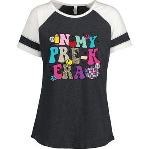 In My Prek Era Back To School Retro Groovy Preschool Enza Ladies Jersey Colorblock Tee