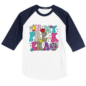 In My Prek Era Back To School Retro Groovy Preschool Baseball Sleeve Shirt