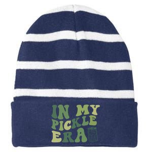 In My Pickle Era Pickle Lover Funny Pickles Striped Beanie with Solid Band