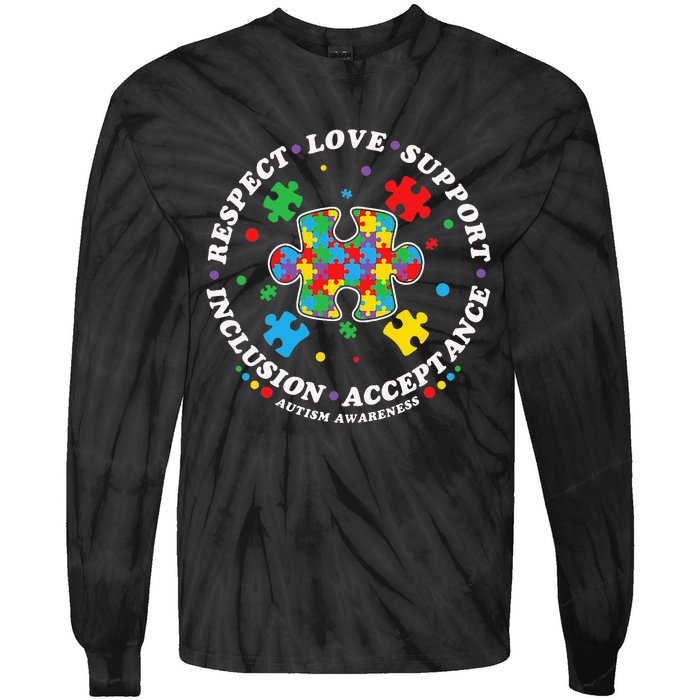 Inclusion Matters puzzle Support Autism Awareness Tie-Dye Long Sleeve Shirt