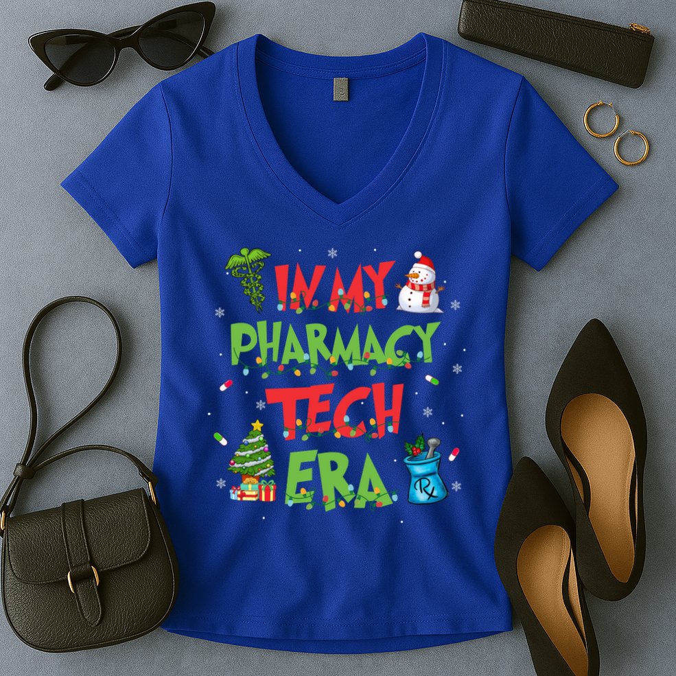 In My Pharmacy Tech Era Christmas Pharmacy Technician Gift Women's V-Neck T-Shirt