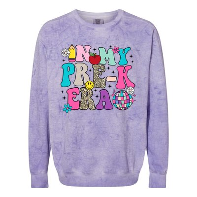 In My Prek Era Back To School Retro Groovy Preschool Colorblast Crewneck Sweatshirt