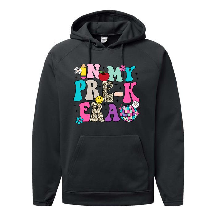 In My Prek Era Back To School Retro Groovy Preschool Performance Fleece Hoodie