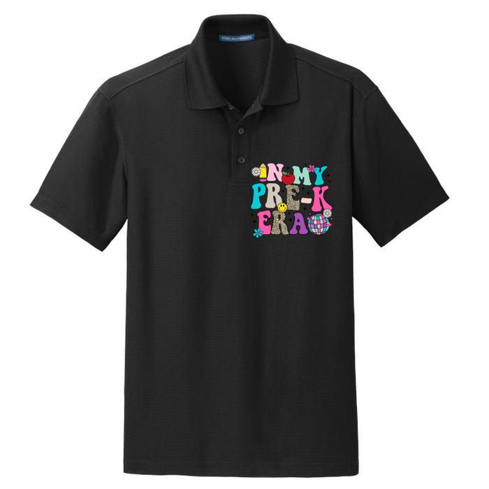 In My Prek Era Back To School Retro Groovy Preschool Dry Zone Grid Polo