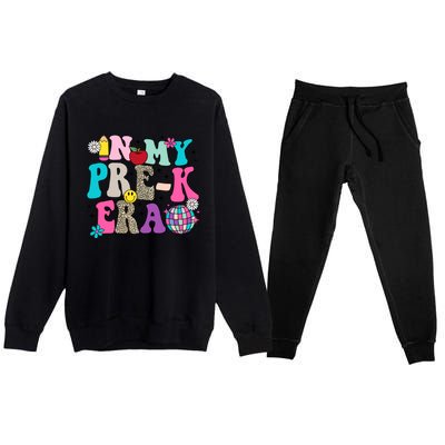 In My Prek Era Back To School Retro Groovy Preschool Premium Crewneck Sweatsuit Set