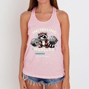 Installing Muscle Please Wait Women's Knotted Racerback Tank