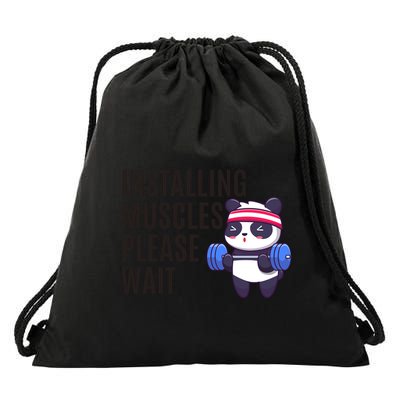 Installing Muscles Please Wait Panda Gym Drawstring Bag