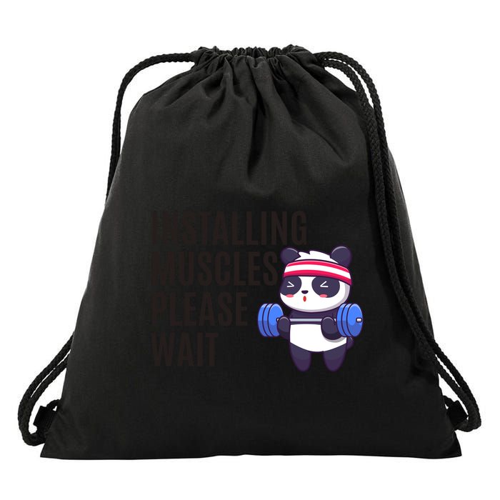 Installing Muscles Please Wait Panda Gym Drawstring Bag