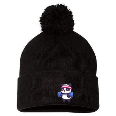 Installing Muscles Please Wait Panda Gym Pom Pom 12in Knit Beanie