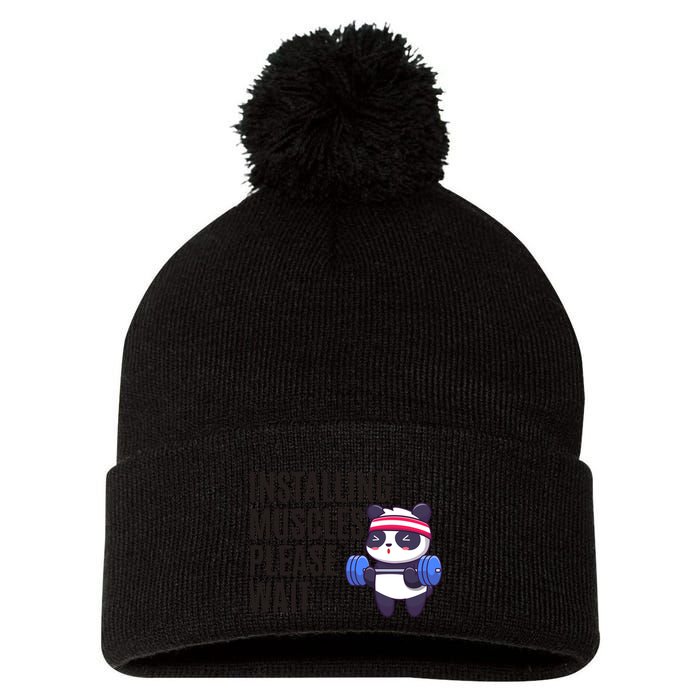 Installing Muscles Please Wait Panda Gym Pom Pom 12in Knit Beanie