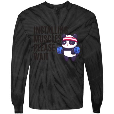 Installing Muscles Please Wait Panda Gym Tie-Dye Long Sleeve Shirt