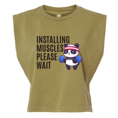Installing Muscles Please Wait Panda Gym Garment-Dyed Women's Muscle Tee